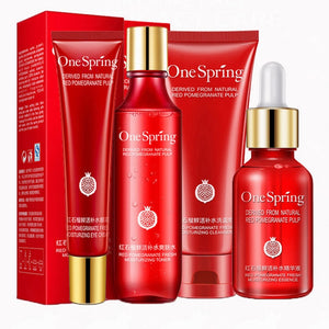 Moisturizing Skin Care Set Facial Cleanser Eye Cream Face Essence Toner Tonic Red Pomegranate Skincare Kit 4pcs Cosmetic Women P